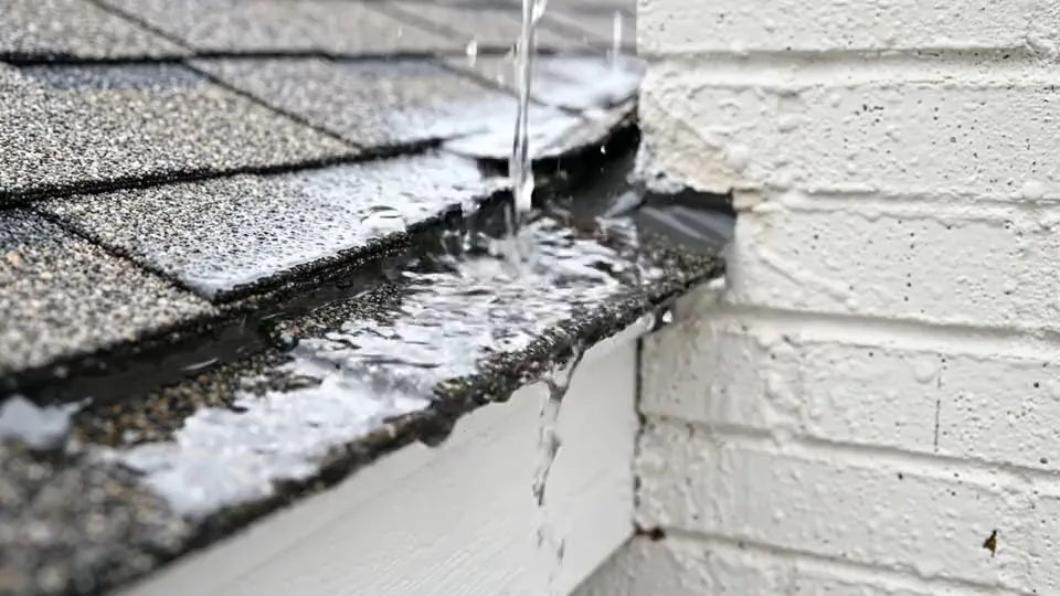Macro detail of water shedding off step flashing